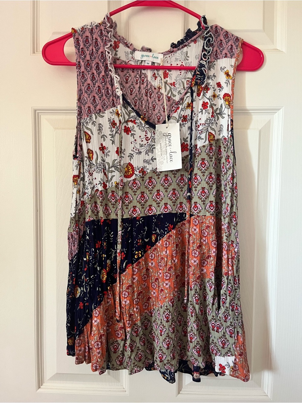 grace & lace multicolor boho floral patchwork sleeveless tank top